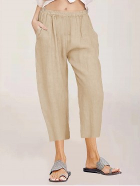 Linen Feeling Silk Cotton Capri Pants 